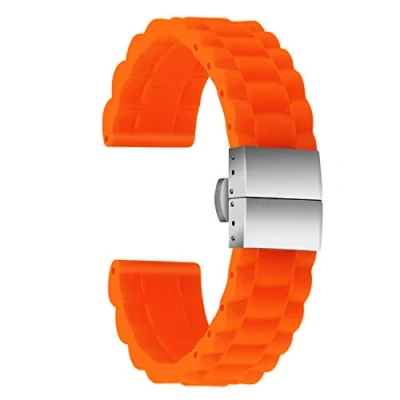 Abbildung von ULLCHRO Unisex Kautschuk Armband mit Edelstahl Silber Faltschließe 24mm Orange