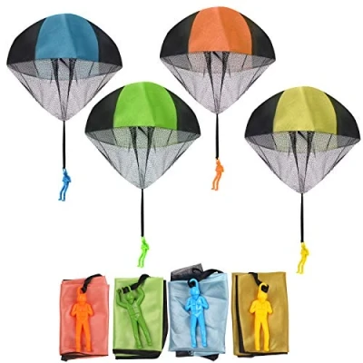 Abbildung von Fallschirm Spielzeug Kinder, funvce 4 Stück Fallschirmspringer Kleines Spielzeug, Hand Wurfspiel Outdoor Flugspielzeug, Party Mitgebsel Kindergeburtstag, Wurf Parachute Spiele für Draußen