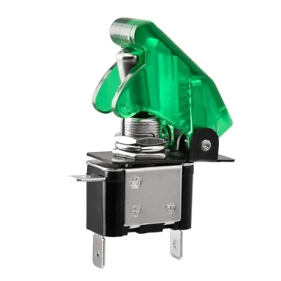 Abbildung von Heschen Metall Kippschalter Flick Flip, 12V 20A, SPST, EIN/AUS 2 Positionen, 3 polig, mit wasserdichter Kappe (klare grüne)