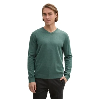 Abbildung von TOM TAILOR Herren Strickpullover mit V Ausschnitt, 30358 Green Dust Melange, M