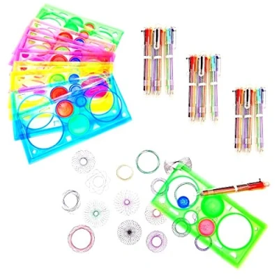 Abbildung von JZK 20x Spirograph Lineal Drawing Set, 10x Geometrisches + Mehrfarbiger Kugelschreiber für Kindergeburtstag Party Geschenk Mitgebsel