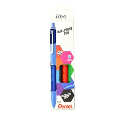 Abbildung von Pentel BX470 4 Kugelschreiber IZee, Druckmechanik, Metallclip, 1.0 mm Strichstärke, 4er Set: Schwarz, Rot, Blau, Grün