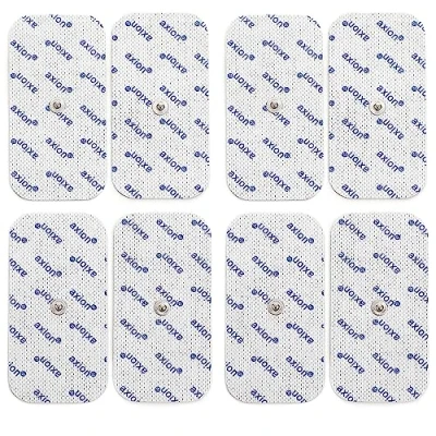 Abbildung von axion 8 TENS EMS Elektroden 10x5 cm kompatibel mit Geräten von Sanitas (wie SEM 40,41) &amp; Beurer EM Druckknopf Wiederverwendbare Klebeelektroden Pads Zert. Medizinprodukt