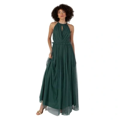 Abbildung von Anaya with Love Damen Women&#039;s Maxi Dress Ladies Sleeveless Halterneck Ruffle Empire A line for Wedding Guest Bridesmaid Ball Evening Occasion Kleid, Emerald Green,