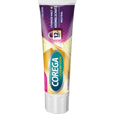 Abbildung von Corega Ultra Haftcreme Starker Halt + Krümelschutz für Zahnersatz/dritte Zähne, 40g, ohne künstliche Farb und Aromastoffe