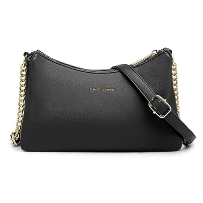 Abbildung von David Jones Damen Kleine Umhängetasche Frau Kette Tasche Schultertasche PU Leder Multi Taschen Handtasche Flache Viele Fächern Crossbody Bag Clutch Handy Party Abendtasche Mode Schwarz