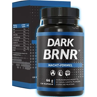 Abbildung von BRNR DARK Nacht Formel mit Melatonin und L Carnitin, Stoffwechsel Rezeptur Cholin Vitamin B6, 120 Kapseln