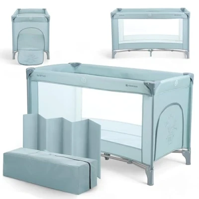 Abbildung von Kikka Boo SO Gifted Reisebett Baby, Bis 15 kg, Babybett 120x60 cm, 1 Ebene, Faltbar, Leicht, Transporttasche, Kompakt, Minze