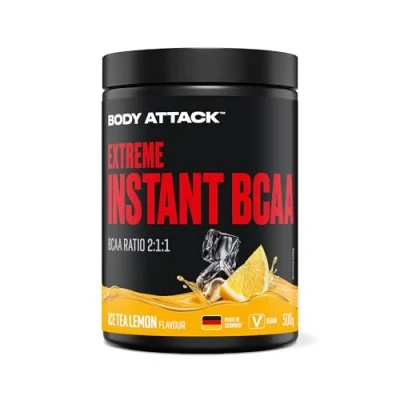 Abbildung von Body Attack INSTANT BCAA 500 g Ice Tea Lemon Made in Germany Gut lösliches, veganes Pulver im Verhältnis 2:1:1 Zuckerfreie Aminosäuren für Muskelaufbau Training Mit L Leucin