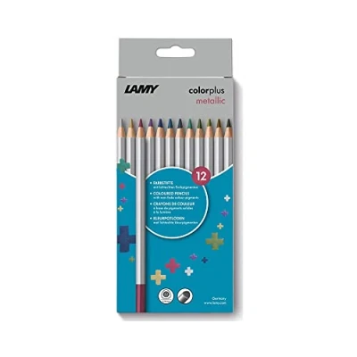 Abbildung von LAMY colorplus metallic Farbstifte 506 12er Set: Faltschachtel mit 12 Farbstiften aus massivem Lindenholz ergonomischer Dreieckform Dicke Mine Ø 3,3 mm, Farbstift 7,2 mm