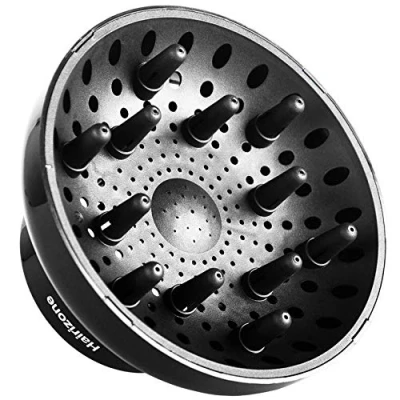Abbildung von Hairizone Universal Haar Diffusor Anpassungsfähig für Schlag Trockner mit Düse D = 1,7&quot; 2,6&quot; lockiges oder welliges Styling, Trocken und Gain Maximales Volumen ohne Frizz, Schwarz