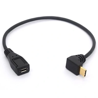 Abbildung von OpenII Micro USB auf Typ C Kabel, 90 Grad abgewinkelter Stecker B Buchse, OTG Adapter, Konverter für MacBook Pro, Laptop, Android Geräte (USB C/Type Positive)