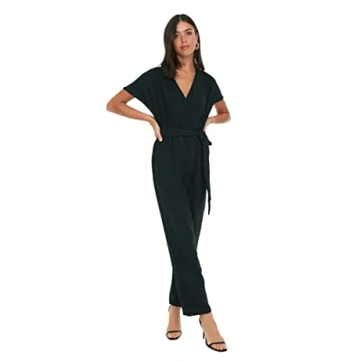 Abbildung von TRENDYOL Damen Belted Chest Collar Overall, Schwarz, 36 EU