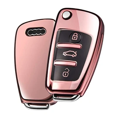 Abbildung von OATSBASF Schlüsselhülle Geeignet für Audi,Autoschlüssel Hülle A1 A3 A4 A6 Q3 Q5 Q7 S3 R8 TT Silicone TPU Schutzhülle (Roségold)