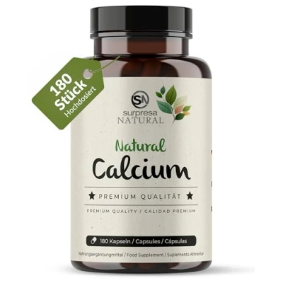 Abbildung von Surpresa Natural Calcium Kapseln hochdosiert I 180 230 mg natürliches Kalzium pro Kapsel natürliches, aus Algen gewonnenes Nahrungsergänzungsmittel vegan &amp; laborgeprüft