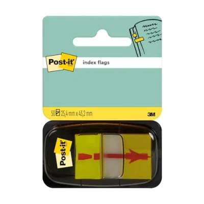 Abbildung von Post it Index Haftstreifen, Standard, Ausrufezeichen Symbol, Gelb, 50 Streifen, 25,4 mm x 43,2 Markierungsstreifen für Dokumente und Notizen