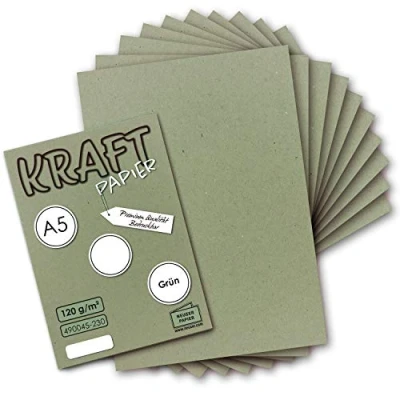 Abbildung von 100 Blatt Vintage Kraftpapier in Grün DIN A5 120 g/m² grünes Recycling PAPIER 21 x 14,8 cm ökologische Brief Bogen Briefpapier NEUSER