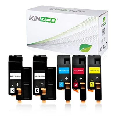 Abbildung von Kineco 5 Toner kompatibel mit Dell C1760nw, 1250c, C1765nfw, C1700 Series, 1350cnw, 1355cnw Schwarz je 2.000 Seiten, Color 1.400 Seiten