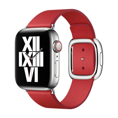 Abbildung von Apple Watch Armband Original Echtes Leder Rot Geeignet für Series 1 9 / SE