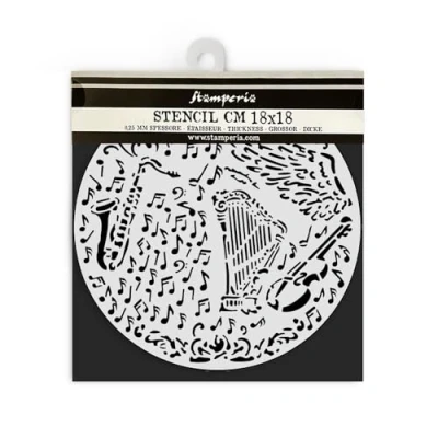 Abbildung von Stamperia Thick Stencils for Scrapbooks, Albums, Cards, Bullet Journals, and More, Flexible Material, Easy to Clean, Perfect Hobbies, Crafts, Gifting (Music Violin Trumpet)
