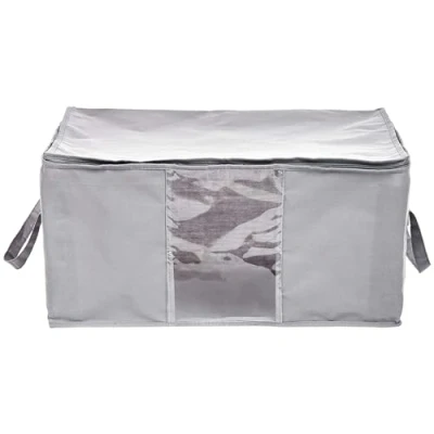 Abbildung von Amazon Basics Aufbewahrungstaschen mit Reißverschluss und Fenster, 60 cm x 45 29 cm, Grau