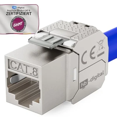 Abbildung von HB DIGITAL 1x CAT 8.1 Keystone Modul Jack GHMT zertifiziertes RJ45 Buchse STP 2000MHz 40Gbit/s LSA werkzeuglos Kupplung Netzwerk Einbaubuchse für Patchpanel Ethernet LAN Verlegekabel