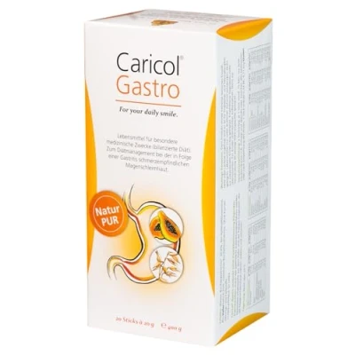 Abbildung von Caricol Gastro 100% iges Naturprodukt Unterstützung für die Magenschleimhaut Mit der Kraft von Papaya &amp; Biotin Papain 20 Sticks à 20g 200g