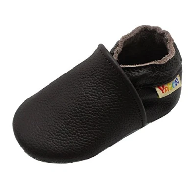 Abbildung von YALION Baby Weicher Leder Lauflernschuhe Krabbelschuhe Babyschuhe Babyhausschuhe (22/23=L, Dunkelbraun)