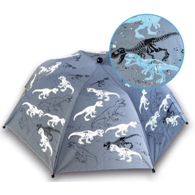 Abbildung von HECKBO Magic &amp; Reflektor Kinder Jungen Regenschirm Dinosaurier wechselt bei Regen die Farbe 360 Sichtbarkeit im Straßenverkehr Faltregenschirm: passt in jeden Schulranzen