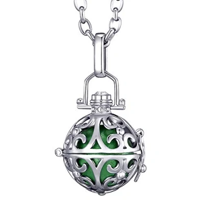 Abbildung von Morella Damen Halskette Edelstahl 70 cm mit Ornament Anhänger und Klangkugel grün Ø 16 mm in Schmuckbeutel