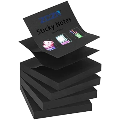 Abbildung von ZCZN Z Notes Haftnotizen Sticky Selbstklebende Haftnotizzettel Klebezettel 4 Blöcke x 100 Blatt, 76 mm, Schwarz