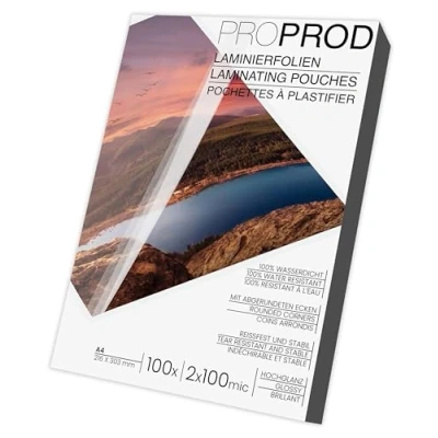 Abbildung von ProProd Premium Laminierfolien, 100 Stück, A4, 2 x Mikrometer (200mic), hochglanz, Die Verpackung kann variieren