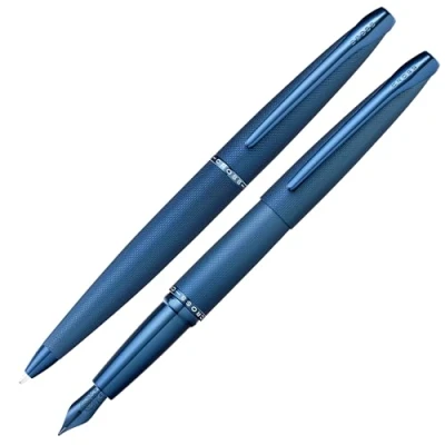 Abbildung von Cross ATX Kugelschreiber und Füllfederhalter Geschenkset (Strich bzw. Federstärke M, Schreibfarbe schwarz) gebürstetes Dunkelblau