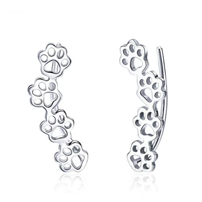 Abbildung von Pfote Ohr Manschette Wrap Crawler Kletterer Ohrringe für Frauen Teen Mädchen Sterling Silber Ohrstecker Clip auf niedlichen Hund Katze Haustier Pin hypoallergenen Schmuck
