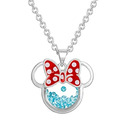 Abbildung von Disney Birthstone Women and Girls Jewelry Minnie Mouse Silver Plated March Aquamarine Light Blue Swarovski Cubic Zirconia Shaker Pendant Necklace, 18+2&quot; Extender Mickey&#039;s 90th Birthday Anniversary