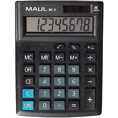 Abbildung von MAUL Taschenrechner MC8 großes, angewinkeltes Display 8 Stellen Profi Tischrechner für Büro, Zuhause, Schule Solar/Batterie 13,7 x 10,3 cm Schwarz