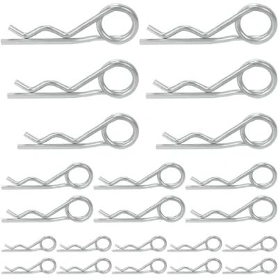 Abbildung von 22 Stück Federstecker doppelt Federsplinte，Splinte Sortiment R Clips Set, Verzinkte Sicherungssplinte für Automobil,Motor,Fahrradbefestigung und Reparatur（M2.5 M5）