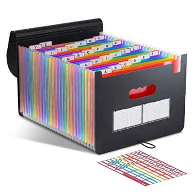 Abbildung von ThinkTex Dokumentenmappe A4, 26 Taschen Fächermappe Sortiermappe Bunte Datei Ordner Regenbogen Aktenordner Akkordeon Design Größe Grosse Kapazität Wasserdicht Materia