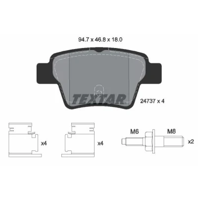 Abbildung von TEXTAR 2473701 Bremsbelagsatz nicht für Verschleißwarnanzeiger vorbereitet mit Bremssattelschrauben Zubehör PEUGEOT: 207 Hatchback, 307 SW, SW