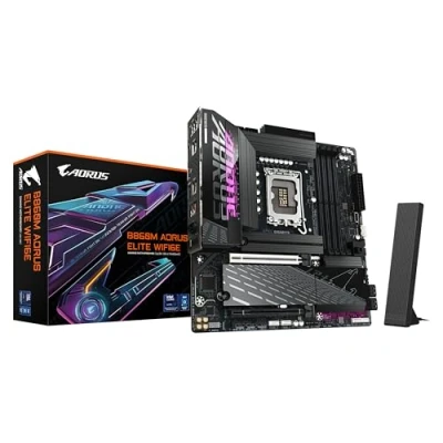 Abbildung von GIGABYTE B860M AORUS Elite WIFI6E Mainboard Intel Core Ultra CPUs, 12+1+2+1 Phasen VRM, bis zu 9200MHz DDR5, 1xPCIe 5.0 + 2xPCIe 4.0 M.2, 2,5 GbE LAN, WiFi 6E, Thunderbolt