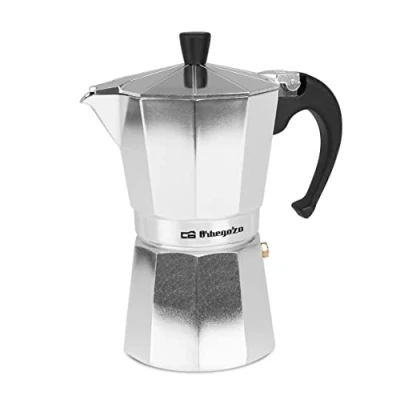 Abbildung von Orbegozo KF 600 Italienischer Kaffeekocher aus Aluminium, Kapazität: 6 Tassen (280 ml), ergonomischer Griff, Sicherheitsventil, abnehmbarer Filter