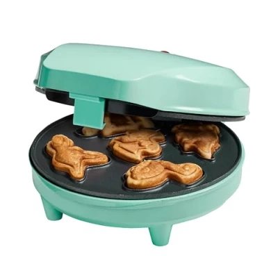 Abbildung von Bestron Waffeleisen für Mini Dino Cookie&#039;s, Cookie Maker in Dinosaurier Motiven, Waffel Kekse, mit Backampel &amp; Antihaftbeschichtung, 700 Watt, Farbe: Mint