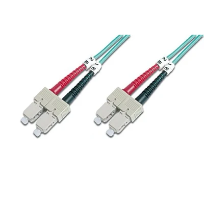 Abbildung von DIGITUS DK 2522 03/3 Glasfaserkabel OM3 3 m ST zu SC Duplex LWL Kabel 1/10/40/100 Gbit/s MM Multimode Glasfaser LAN Fasertyp: 50/125 µ Türkis (Aqua)