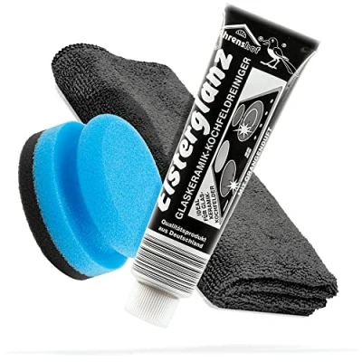 Abbildung von detailmate Politur Bundle mit 150ml XXL Tube Elsterglanz Glaskeramik Reiniger Kochfeldreiniger Polierpaste + Premium Microfasertuch Schwamm Entfernt Kratzer aus dem Ceranfeld