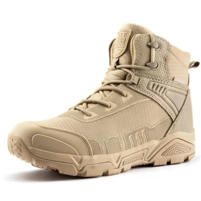 Abbildung von FREE SOLDIER Herren Mid High Schnürer Wasserdicht Boots Army Combat Schuhe, Wanderstiefel, atmungsaktiv, Taktische(Sandfarbe wasserdicht,45EU)