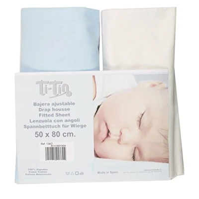 Abbildung von Ti Tin 2er Packung Spannbetttücher für Kinderbett 100% Baumwolle in Weiss Verstellbar mit Gummizug 50 x 80 cm
