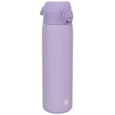 Abbildung von Ion8 Stahl Trinkflasche, 600 ml, Auslaufsicher, Einhandöffnung, Sichere Verriegelung, Spülmaschinenfest, Klappdeckel, Tragegriff, Leicht zu Reinigen, Langlebig &amp; Kratzfest, Helles Lila