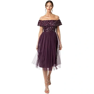 Abbildung von Maya Deluxe Damen Bardot Embellished Midi Bridesmaid Dress, Berry, Gr. 46 EU