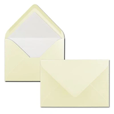 Abbildung von 50 Briefumschläge Vanille (Creme) DIN C6 gefüttert mit weißem Seidenpapier 100 g/m² 11,4 x 16,2 cm Nassklebung NEUSER PAPIER