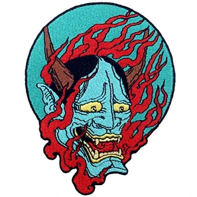 Abbildung von Aufnäher, bestickt, Design: Hanurai Hannya ist da, zum Aufbügeln oder Aufnähen